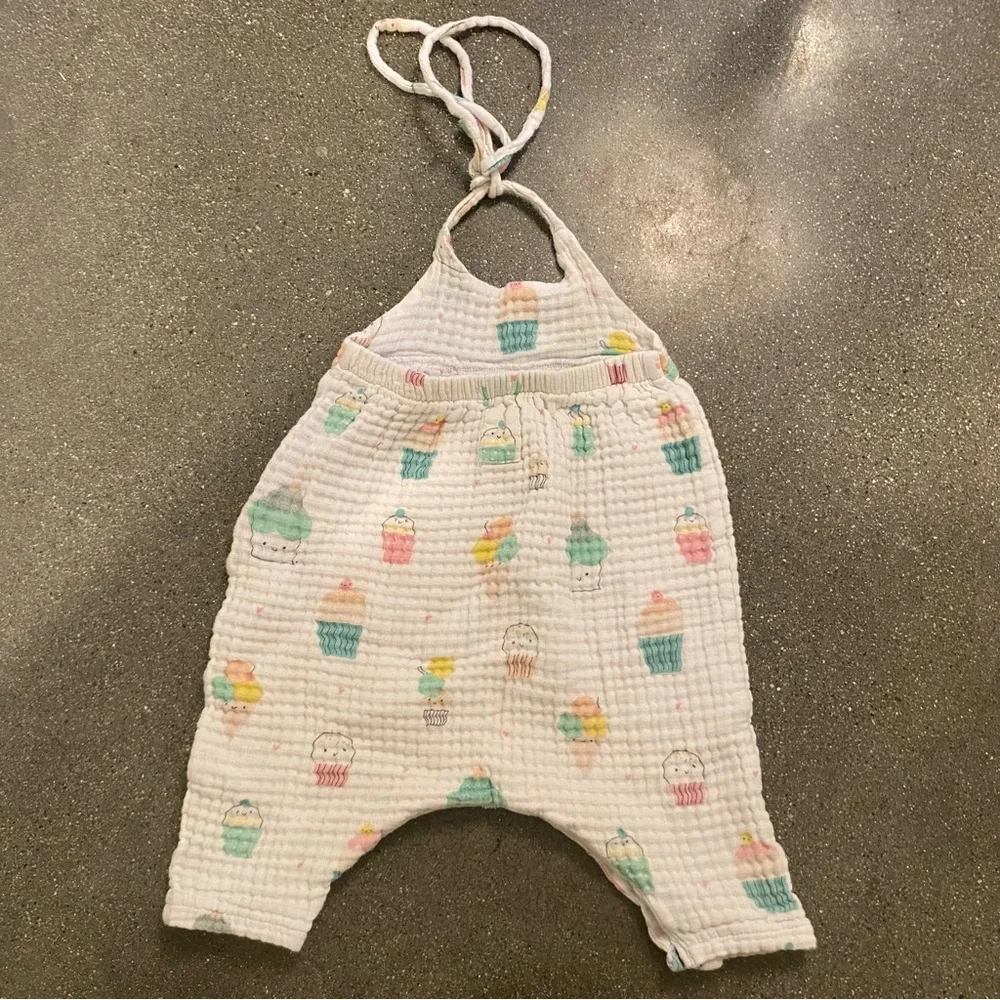 Angel Dear Girls 6-12 months Tie Back‎ Romper Muslin Cotton Ice Cream Summer